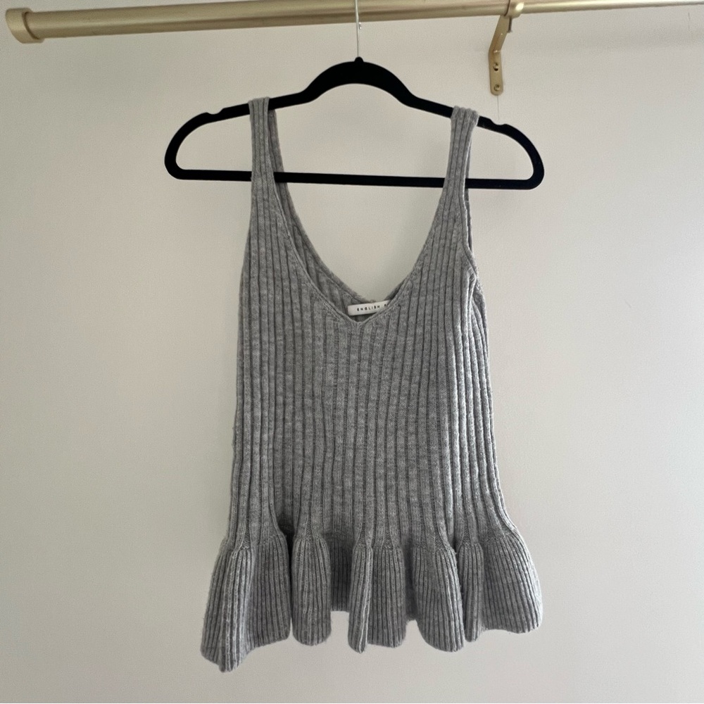 English Factory Gray Knit Peplum Ribbed Tank Top L